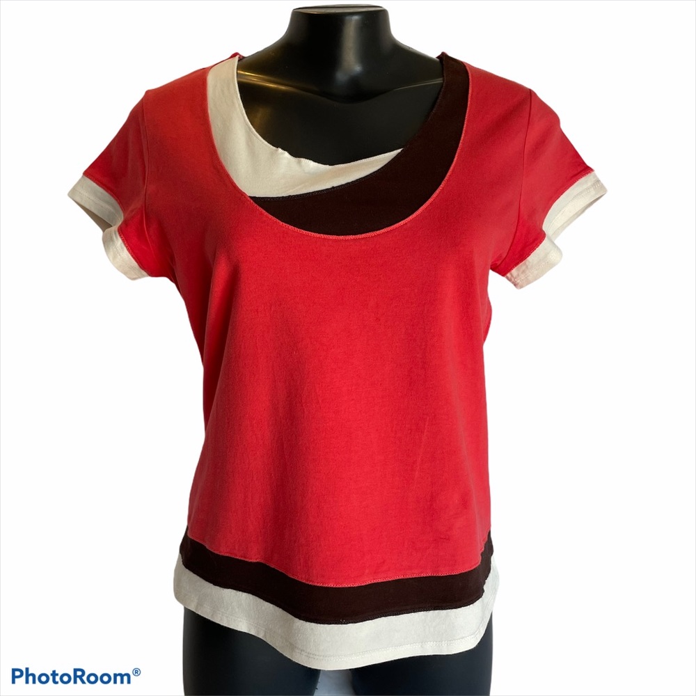 LAURA PETITE Orange black and white top, size M